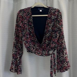 Floral wrap shirt with flowy sleeves